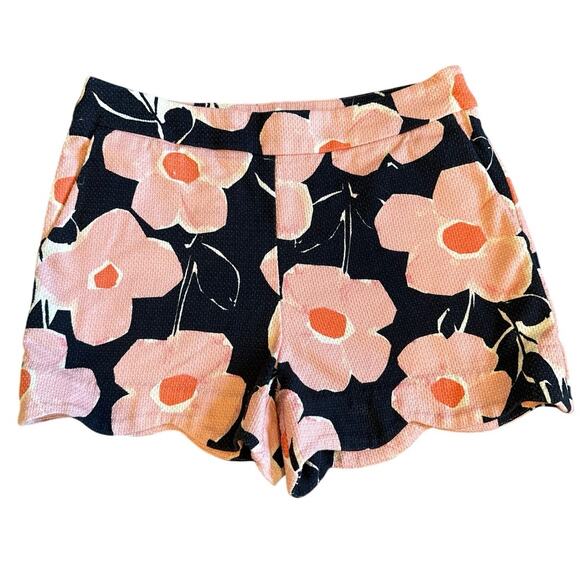 Women’s Anthropologie Georgie Floral Chino Shorts Scalloped Hem Pink Navy Size 6 - Picture 1 of 6
